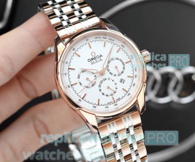 Replica Omega De Ville Complications Watch 2-Tone Rose Gold White Dial 41mm